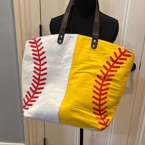 Baseball/Softball Stitch Tote Bag - Yellow and White